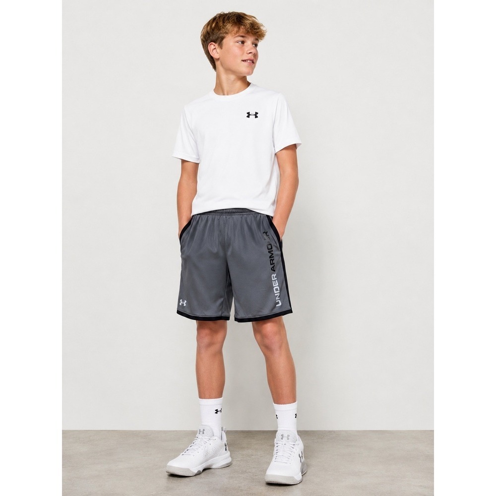 Under Armour Boys Grey Prototype 2.0 Wordmark Athletic Shorts NWT Size YLG